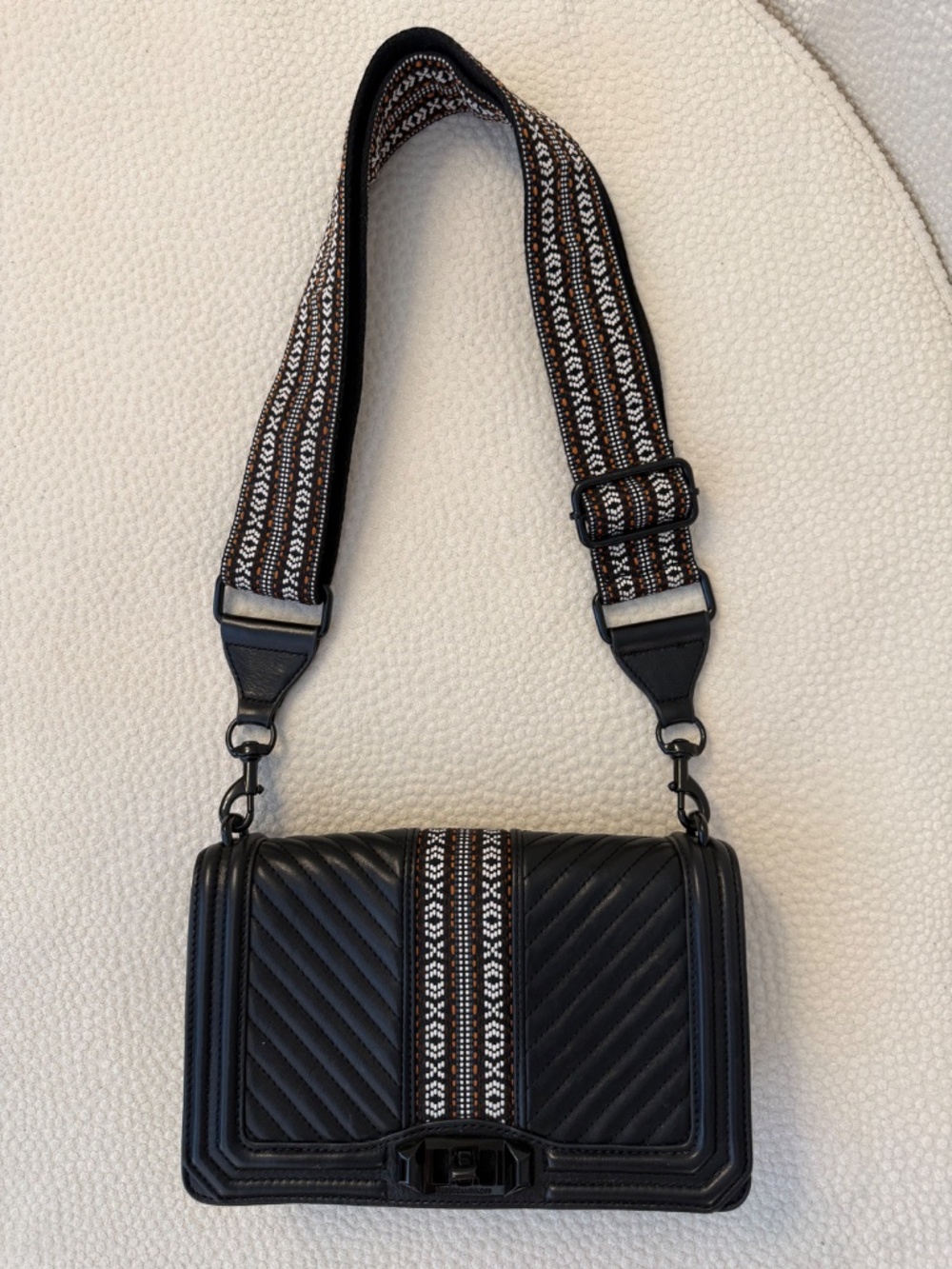 Rebecca Minkoff Crossbody Purse with Guitar Strap - Jacquard Love Crossbody Bag